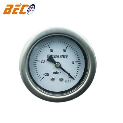 China 304 Beco -25mbar Stainless Steel Bellows Pressure Gauge 60mm Stainless Steel Full Vacuum Gauge Air Compressor for sale