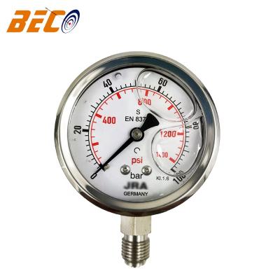 China 304 / 316 Stainless Steel Beco Pressure Gauge With Cap 100bar High Pressure Gauge High Quality 1400PSI Pressure Gauge for sale