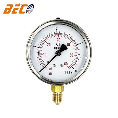 China STAINLESS STEEL SS304 SS316 Beco 80mm 60psi Dial 4bar Pressure Gauge Stainless Steel Pressure Gauge Oil Filled Pressure Gauge for sale