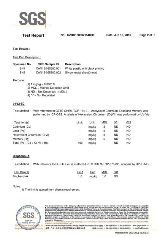 SGS TEST REPORT - Guangzhou QIDA Material & Technology Co., Ltd