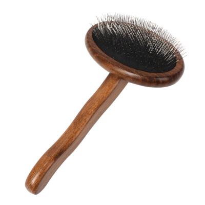 China MAHOO Pet Brush Self Cleaning Dog Cat Grooming Pet Brush Viable Wooden Pet Grooming Brush Wooden Handle for sale