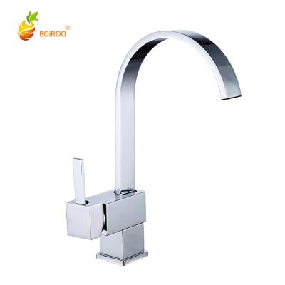 China Other BOiROO Brass Chrome Plated Single Handle Single Hole Kitchen Sink To Tap Water Hot And Cold Mixed Plating Long Neck Kitchen Faucet for sale