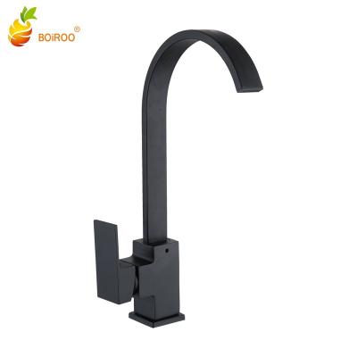 China BOiROO Stainless Steel Faucets Sense Big Bend Turning Black Single Hole Single Handle Kitchen Sink Faucet Brass Hot And Cold Water Mixer for sale