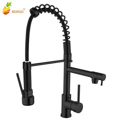 China BOiROO Hot Selling Sense Faucets Brass Pull Down Kitchen Single Sink Faucet Spring Handle Black Kitchen Faucet for sale