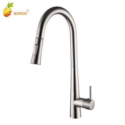 China Sense Faucets BOiROO Nickel Brass Brushed Kitchen Pull Out Sink Single Handle Single Hole Various Hot And Cold Mixed Water Functions GrifosTAP for sale