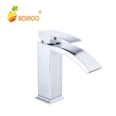 China BOiROO Brass Waterfall Metered Arc Waterfall Mixed Hot And Cold Single Handle Water Dresser Single Hole Bathroom Basin Faucet Basin Faucet for sale