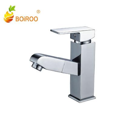 China Pull Out Spray BOiROO Stainless Steel Brass Deck Mounted Single Round Hole Handle Square RTS Hot Sale Mixer Free Rotating Faucet for sale