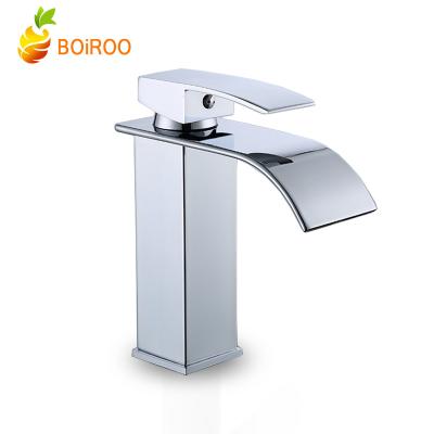 China BOiROO Metered Faucets Chrome Plated Bathroom Sink Faucet Hot And Cold Waterfall Single Handle Waterfall Basin Water Faucet Brass Stainless Steel for sale