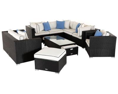 China Modern Geneva 11 Piece Rattan Garden Corner Sofa Set in Black and Vanilla for sale