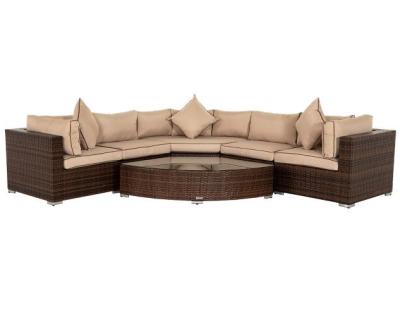 China Modern Florida Piece Rattan Garden Corner Sofa Set in Chocolate and Cream with Outdoor Covers for sale