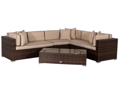 China Left Corner Modern Rattan Garden Monaco Sofa Set In Chocolate And Cream With Outdoor Covers for sale