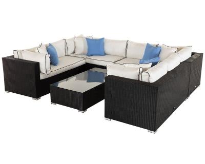 China Modern Geneva Corner 7 Piece Rattan Garden Sofa Set in Black and Vanilla with Outdoor Covers for sale