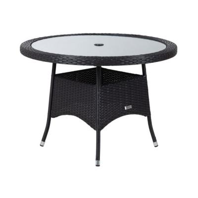 China New Design 2021 Traditional Black Aluminum Glass Wicker Chocolate Small Round Dining Table for sale