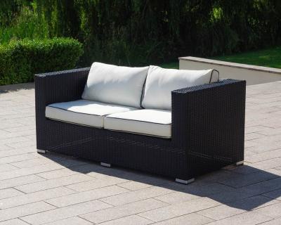 China Traditional Kerchief 2 Seat Rattan Garden Sofa In Black Withcoshion And Outdoor Cover for sale