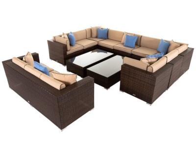 China Modern Geneva 12 Piece Rattan Garden Corner Sofa Set Inin Chocolate Prep and Coffee Creamer with Outer Covers for sale