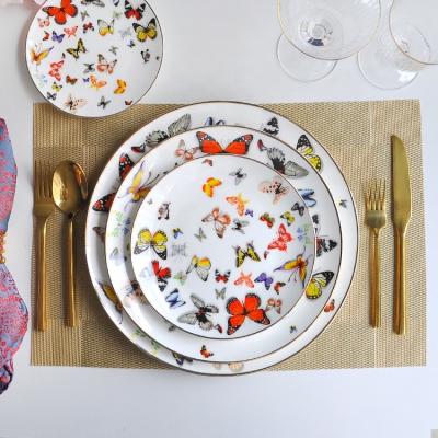 China Butterfly Ceramic Dinner Plate Set Disposable Wedding Bone China Dinnerware Set for sale