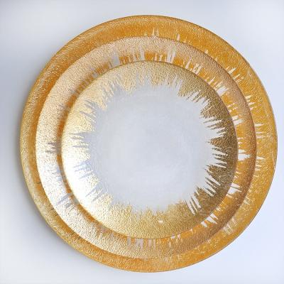 China Wholesale Viable Shine Wedding Charger Plate Glass Under Plate With Gold Rim for sale