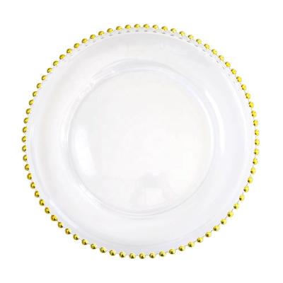 China 13 inch viable classic gold beaded charger dish, wedding clear glass charger dishes wholesale for sale