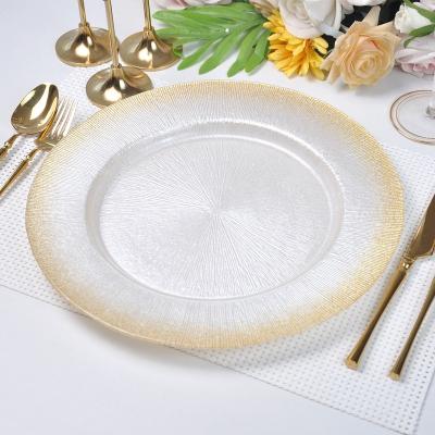 China Sustainable Party White And Gold Gradient Color Cheap Glass Charger Dishes for sale