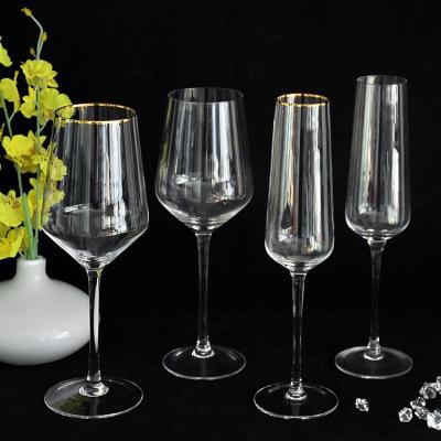 China Wholesale eco-friendly wedding gold rim crystal glass decorative champagne wine glass goblet for sale