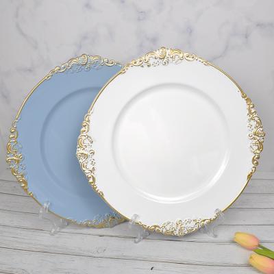 China Disposable Light Blue White Round Dish PP Plastic Dishes For Weddings Party for sale