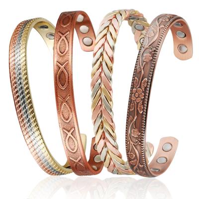 China Pure Copper Gold Japanese Magnetic Wholesale Fashion Benefits Magnets Health Stainless Steel Bracelet Bangle Jewelry For Arthritis Pain for sale