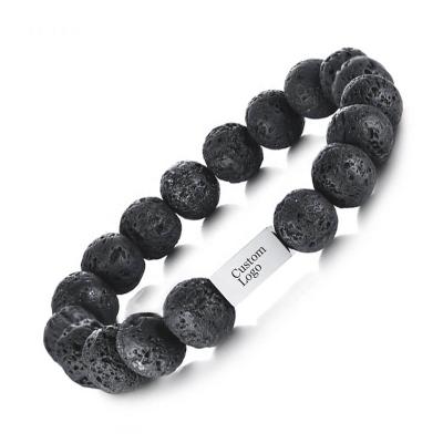 China Wholesale Customized Natural Volcanic Lava Inox Wholesale Customized Natural Lava Stone Bracelet for sale