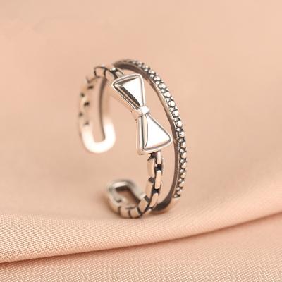 China Energinox CLASSIC Unique Adjustable S925 Two Layer Silver Butterfly Rings for sale