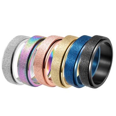 China Desktop/Career Energinox Decompression Rainbow Sand Stonewash Outdoor Classic Single Plain Brushed Spinning Stainless Steel Spinner Ring for sale