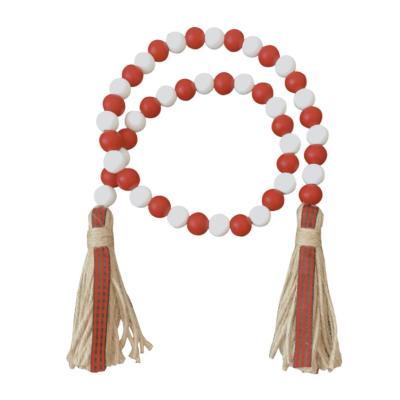 China USA Vintage Style Red and White Wooden Bead Garland Christmas Tree Holiday Decoration for sale