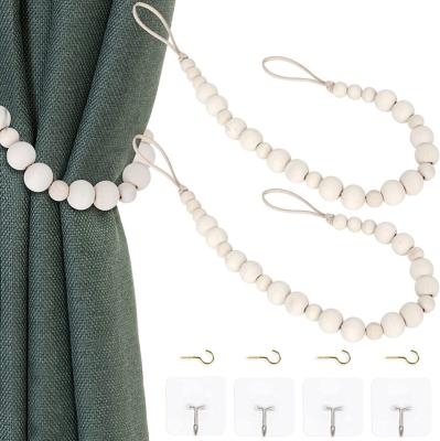 China USA 2 Pieces Bead Color Window Curtain Tiebacks Natural Wood Drape Tieback With Hooks For Bedroom Wall Decoration for sale