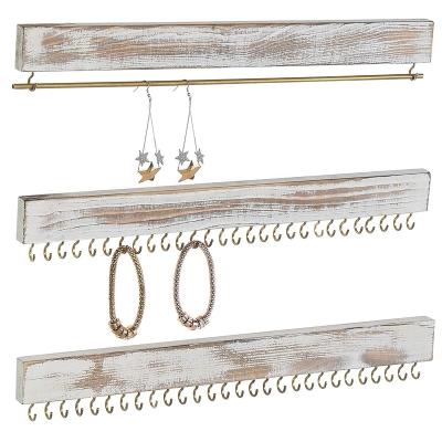 China Hand Crafted Jewelry Rack For Wall, Earrings, Necklaces, Bracelets, Rings Organizer Rustic Paulownia Wood Cases And Displays Real Wood NC; ZHE for sale