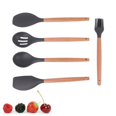 China 9 Pieces Sustainable Wooden Handle Silicone Kitchen Utensils Set Silicone Cookware Sets for sale