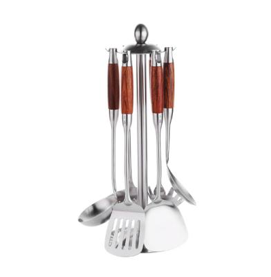 China Amazon Sustainable Top Sale 6pcs Kitchen Tools Stainless Steel Kitchen Cooking Utensils Set With Wooden Handle for sale