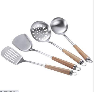 China Sustainable Hot Selling Stainless Steel Kitchen Accessories Kitchen Utensils Set With Wooden Handles for sale