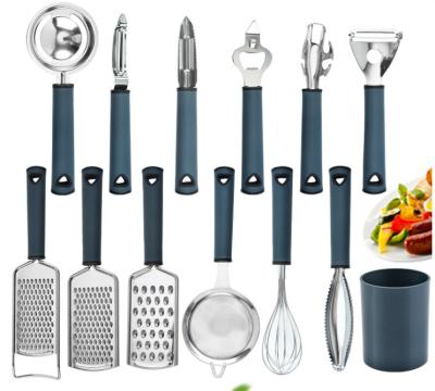 China Sustainable Kitchen Accessories 12 Pcs Stainless Steel Tools Kits Cookware Set Instruments Custom for sale