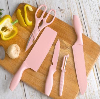 China Wheat Viable Straw Set Of Six Sets Of Painting Non-stick Baby Stainless Steel Kitchen Knife Kitchen Knife Gift Auxiliary Knife Sets for sale