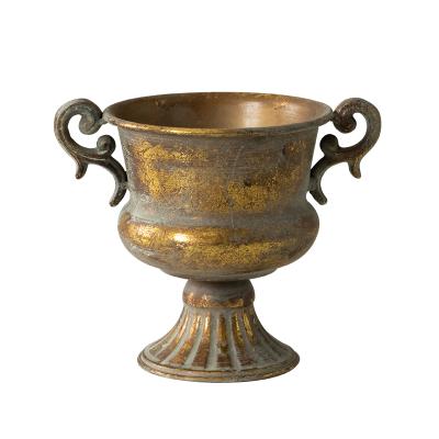 China Minimalist classic antique gold bowl flower pedestal decor table floral vase for wedding for sale