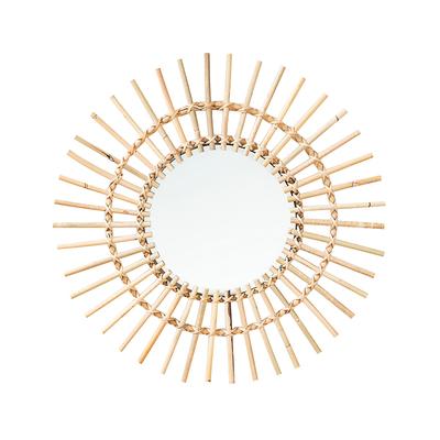 China Natural Bamboo Wall Mirror Home Decor Round Bamboo Rattan Mirror Wall Deco Sun Shaped Mirror For Bathroom for sale