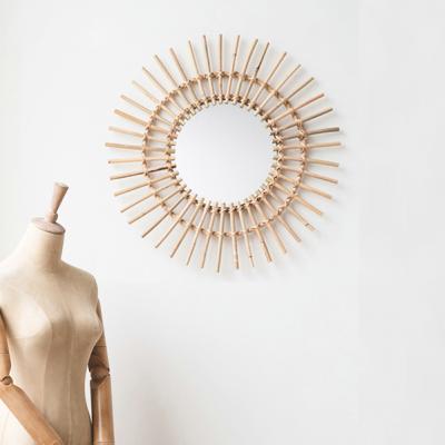 China Contemporary INS Rattan Antique Wall Mirror Decorative Hanging Mirror For Bathroom Make Up Mirror for sale