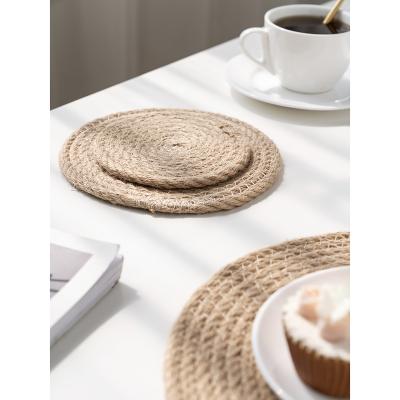 China Round Mug Thickened And Anti-scalded Mat Drink For Dinning Room Rattan Cup Viable Creative Coaster Rope Cotton for sale