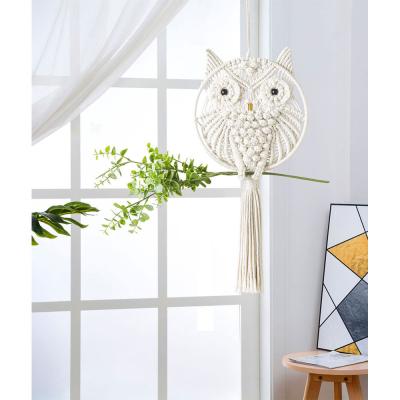 China Minimalist Nordic Style Fringed Handmade Woven Tapestry Cotton Owl Decoration Home Wall Hanging for sale