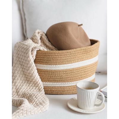 China Large Folding Cotton Rope Basket Cotton Rope Hamper Organization Woven Foldable Laundry Basket for sale