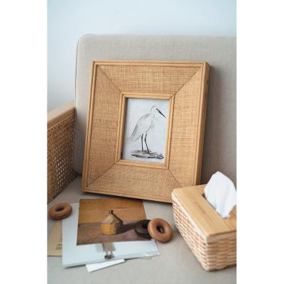 China European Wooden Home Decoration Picture Frame Modern Rattan Minimalism Style Macrame Wood Picture Frame for sale