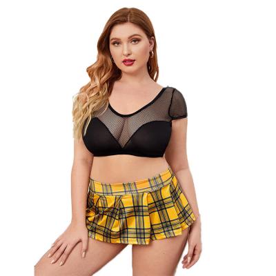 China Sexy uniform temptation lingerie size plaid skirt yellow net shirt plus student plus size lingerie cosplay for sale