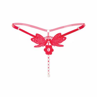 China Pearl Sexy Underwear Antibacterial Luxury Embroidered Adjustable Waist Transparent Seductive Thong for sale