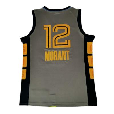 China Ja Morant 12 Gray Breathable Custom Logo Basketball Uniform Tank Top Team Design Soft Sport Wear High Quality Breathable Basketball Shirt for sale