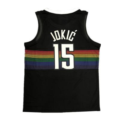 China OEM Supplier Factory Uniform Team Sport Basketball Wear Shirt Nikola Jokic 15 Print Custom Basketball Uniform Tank Top Breathable Black for sale