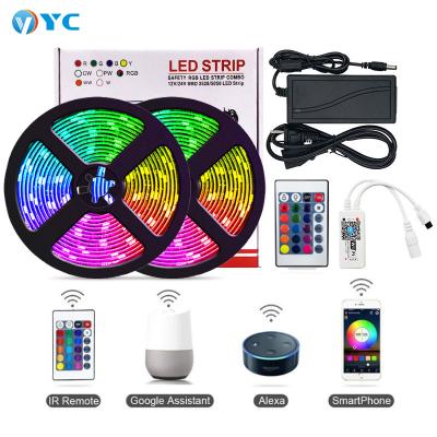 China Hotel 10 Meters 12v Led Lights 5050 RGB Led Strip Waterproof With WIFI Colorful Smart Costume Light Voice Music Band APP for sale