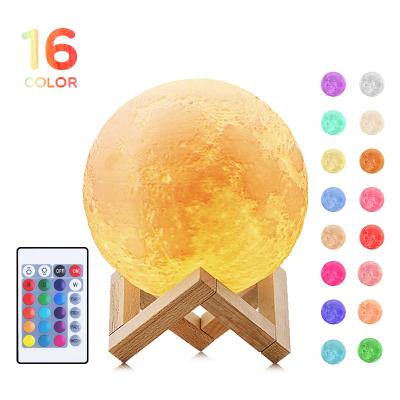 China Modern 8cm 3.1inch 3D Printing 16 Colors Warm White Battery Remote Control Globe Shape ABS LED Moon Lamp Bedroom Night Lights for sale